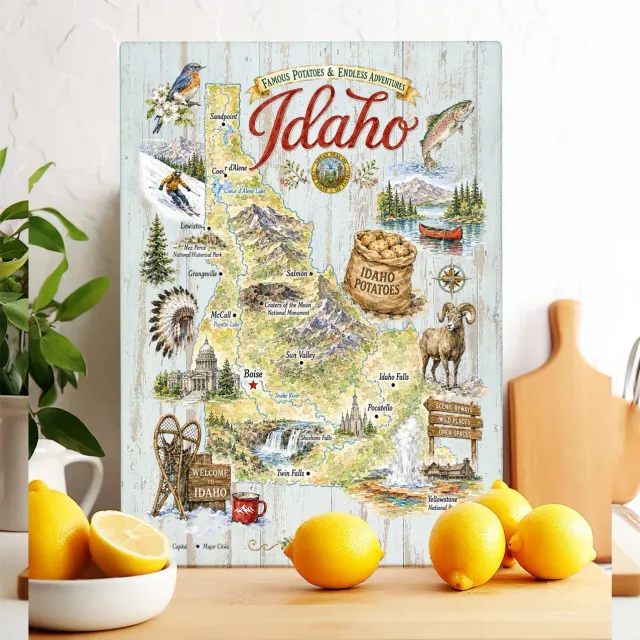 Avery Lane Gifts Idaho State Map skærebræt glas 28x38 cm varmefast