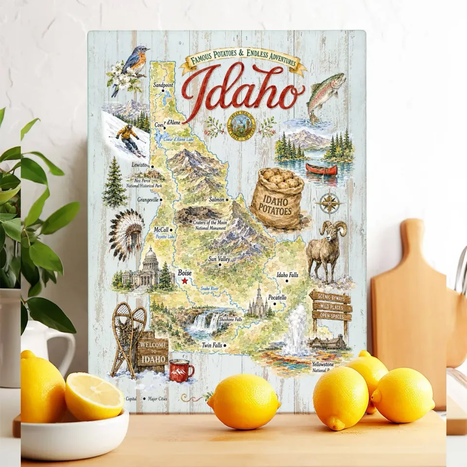 Avery Lane Gifts Idaho State Map skærebræt glas 28x38 cm varmefast
