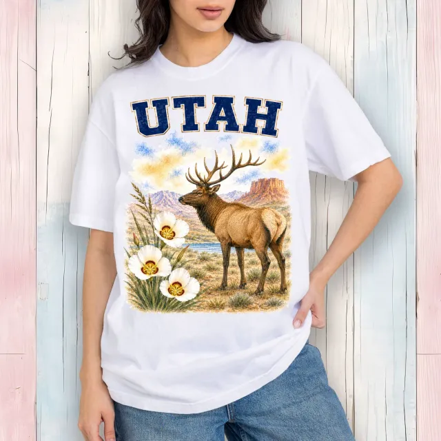 Avery Lane Gifts State Map Utah Bird T-shirt hvid bomuld