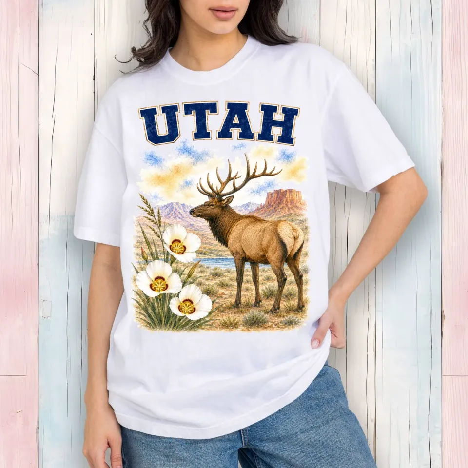 Avery Lane Gifts State Map Utah Bird T-shirt hvid bomuld