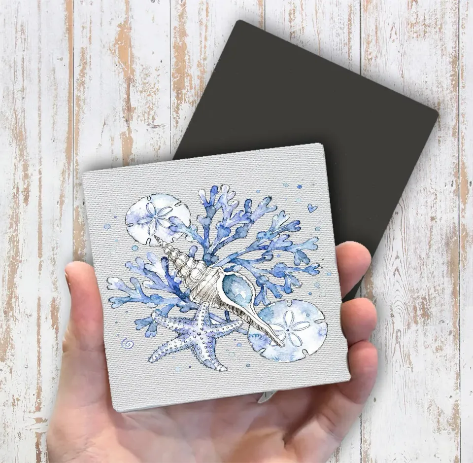 Avery Lane Gifts Coastal Blue Sand Dollar køleskabsmagnet 10x10 cm