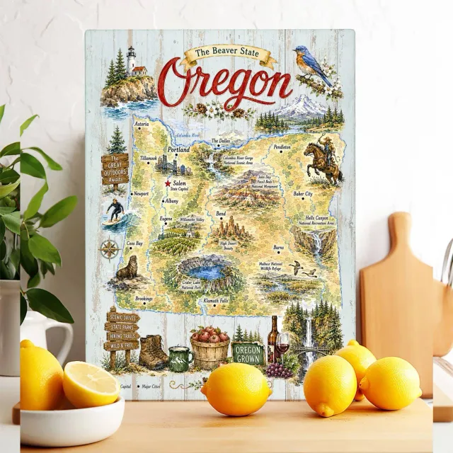 Avery Lane Gifts Oregon State Map skærebræt 28x38 glas