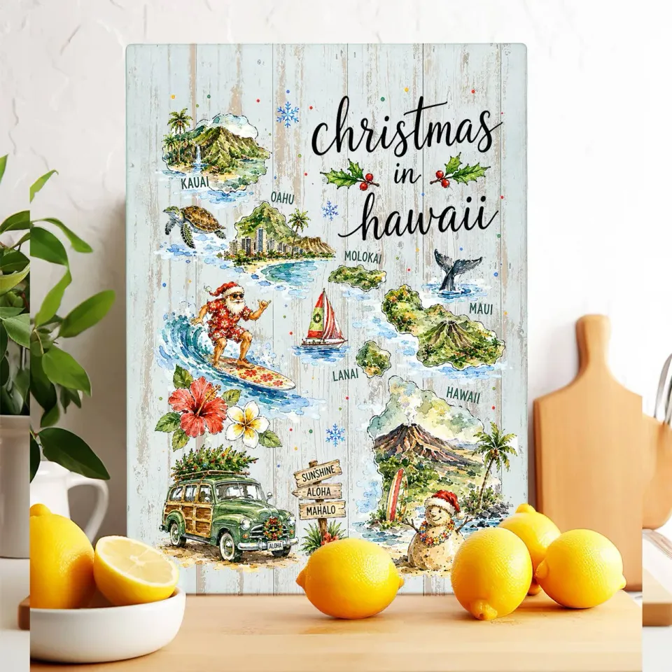 Avery Lane Gifts Christmas in Hawaii skærebræt glas 28x38 cm