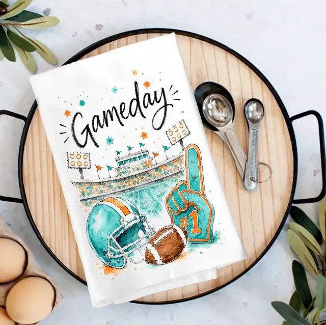 Avery Lane Gifts Gameday Football Aqua Orange viskestykke bomuld 69 cm