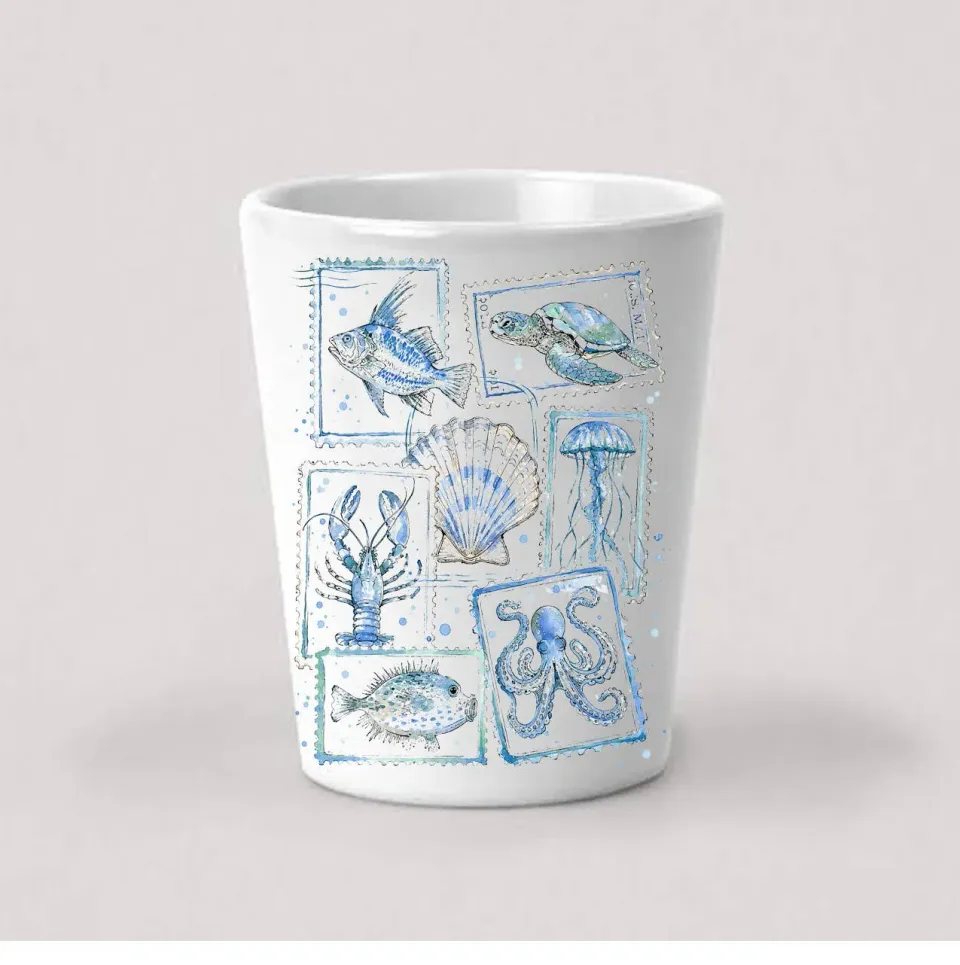 Avery Lane Gifts Coastal Blue shotglas Vintage Stamps 44 ml