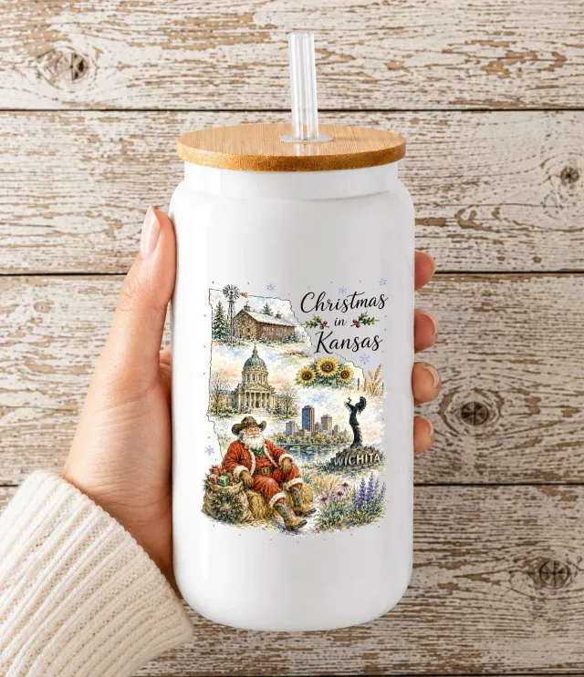 Avery Lane Gifts Christmas Kansas drikkeglas 473 ml bambuslåg
