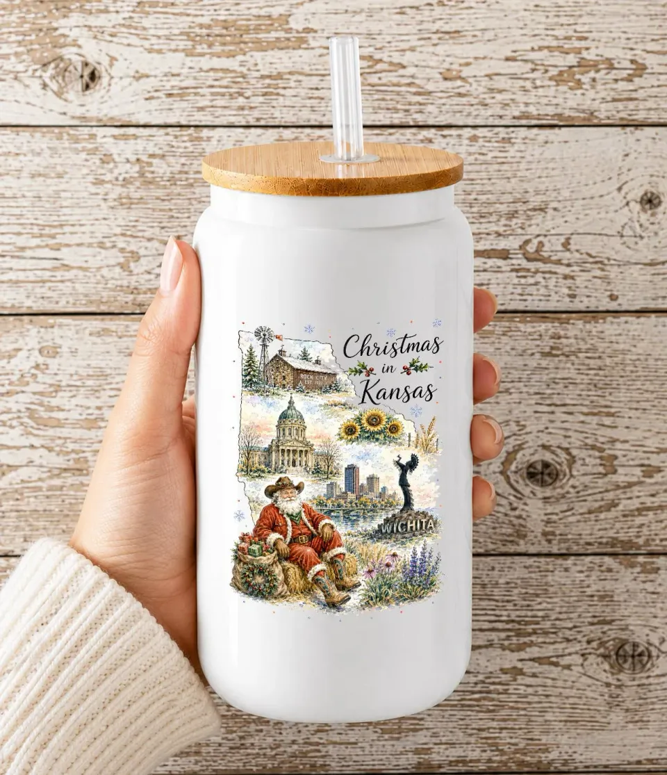 Avery Lane Gifts Christmas Kansas drikkeglas 473 ml bambuslåg
