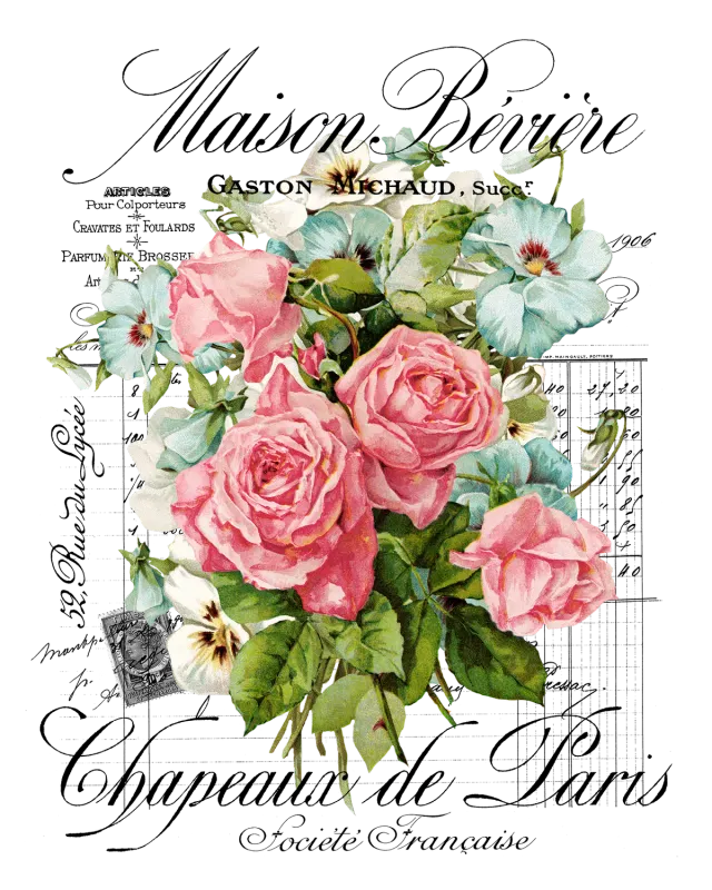 Avery Lane Gifts Vintage French Roses Paris plakat blomstret