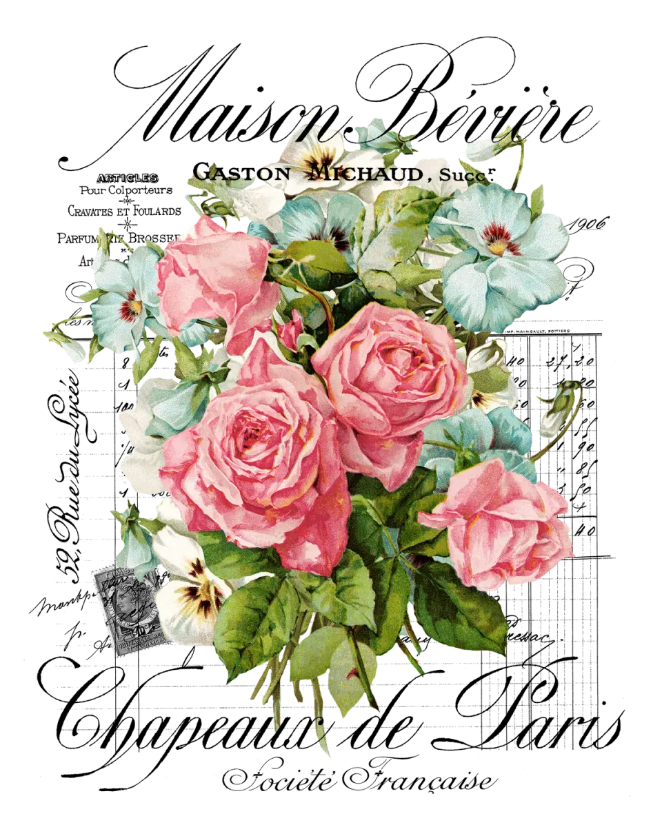 Avery Lane Gifts Vintage French Roses Paris plakat blomstret