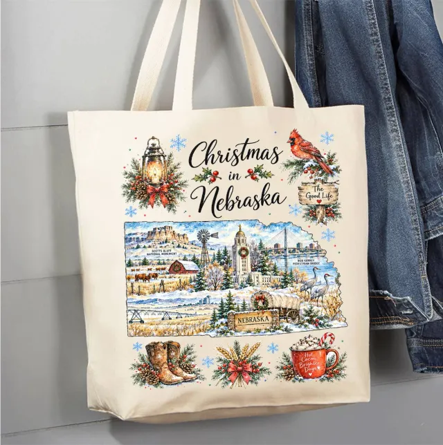 Avery Lane Gifts Christmas in Nebraska State Map mulepose bomuld