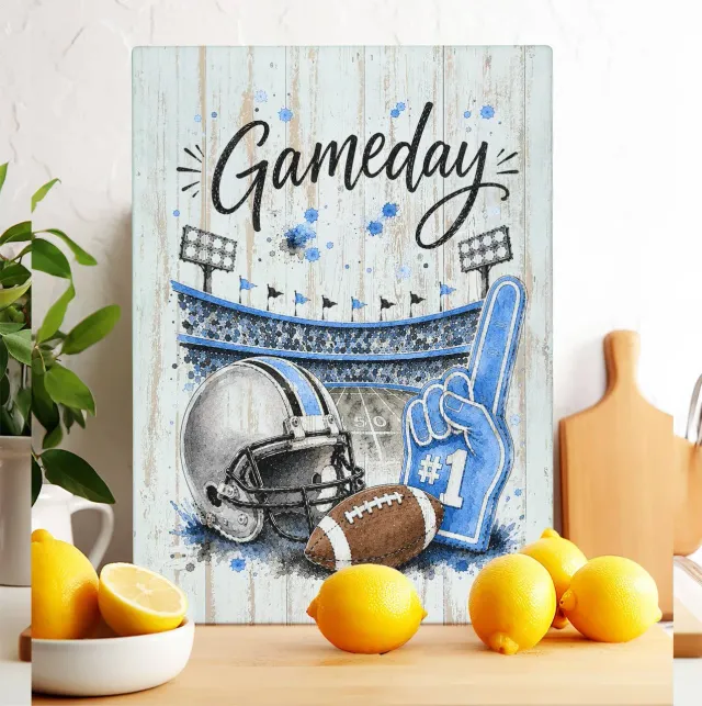 Avery Lane Gifts Gameday Football Silver Light Blue skærebræt 20x28