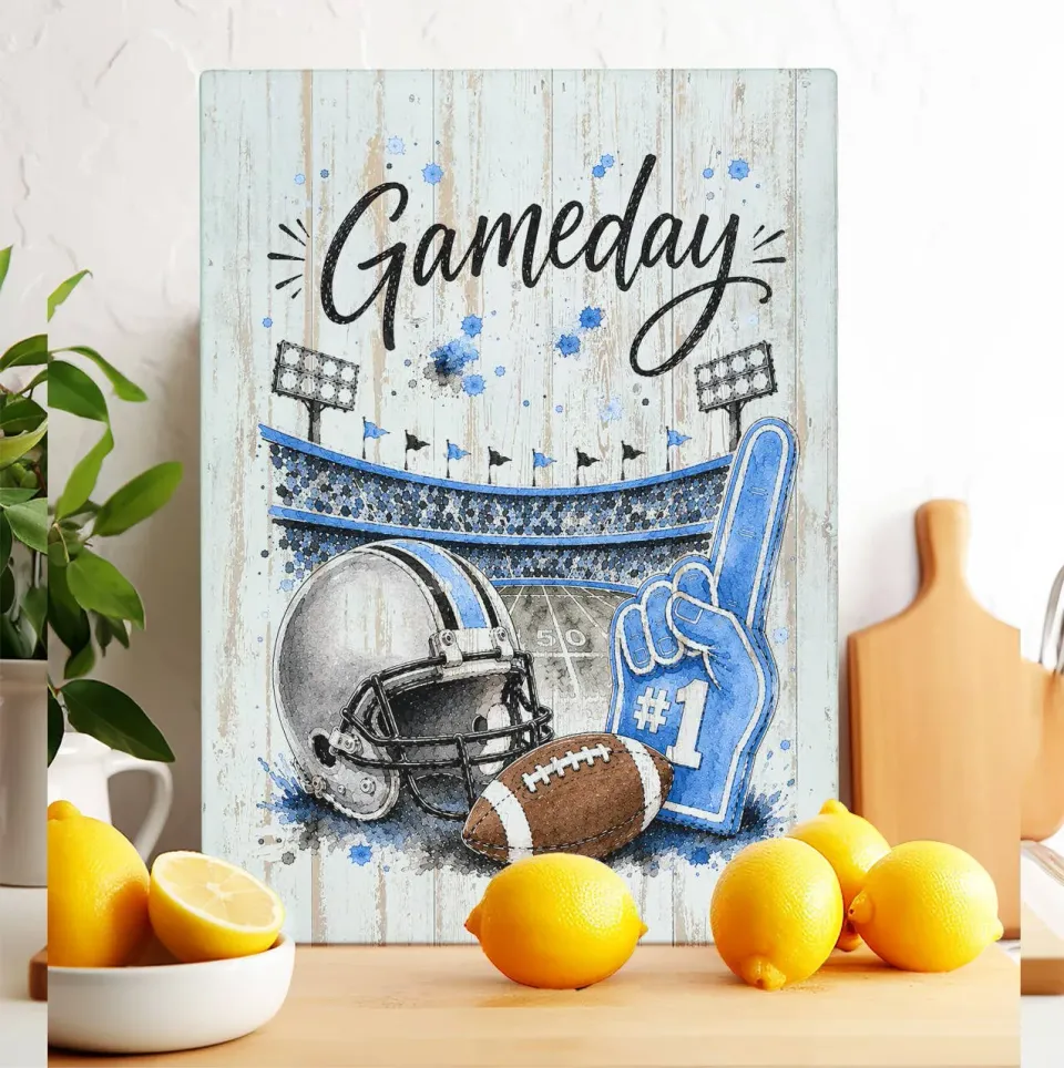 Avery Lane Gifts Gameday Football Silver Light Blue skærebræt 20x28