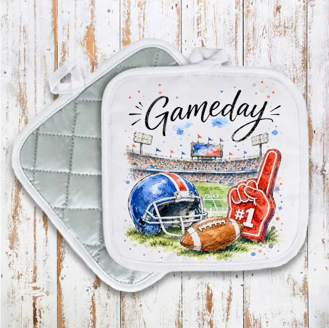 Avery Lane Gifts Gameday Football Royal Blue Red grydelap 20 cm varmebestandig