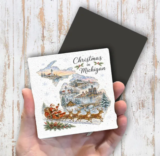 Avery Lane Gifts Michigan køleskabsmagnet jul 10x10 cm