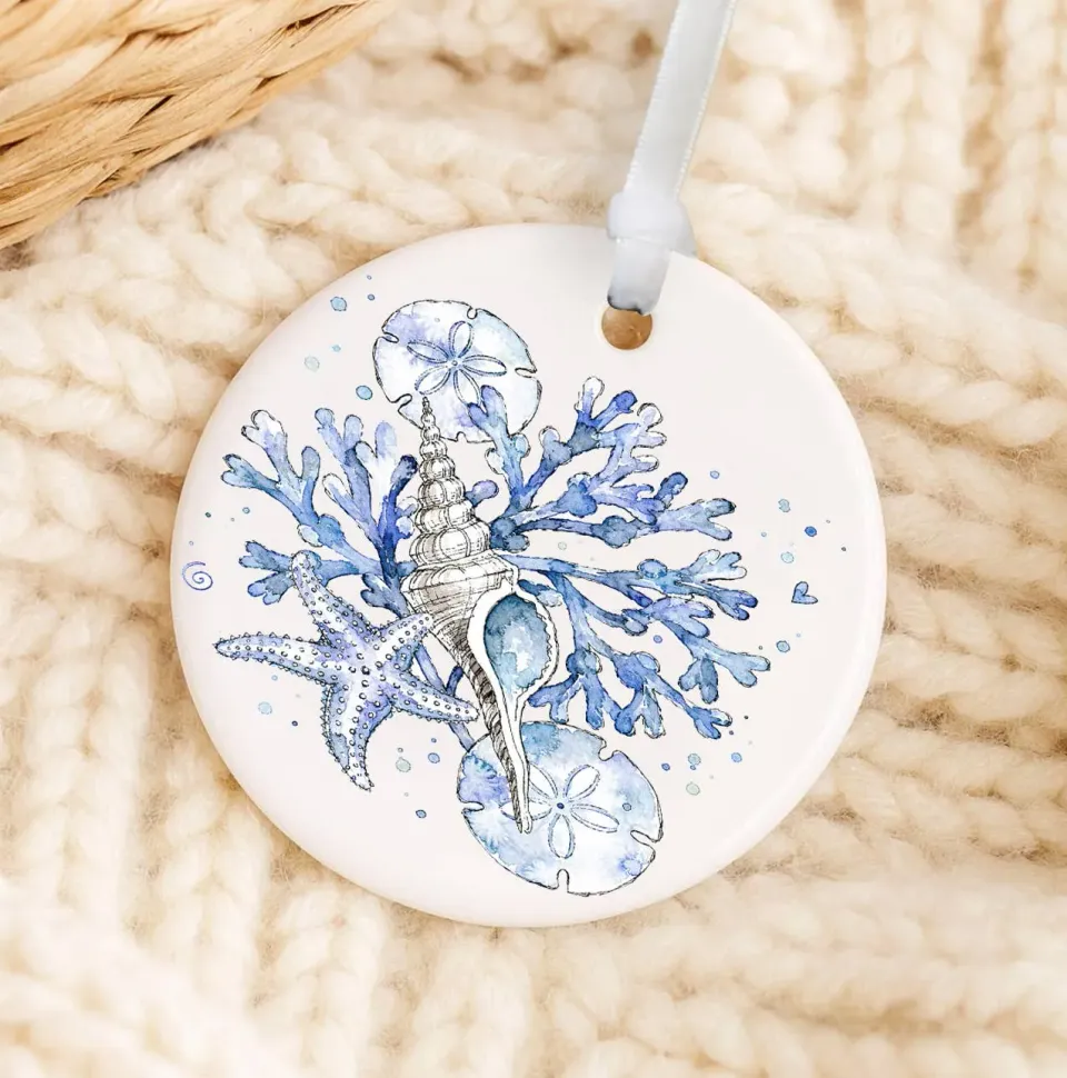 Avery Lane Gifts Coastal Blue Sand Dollar ornament porcelæn