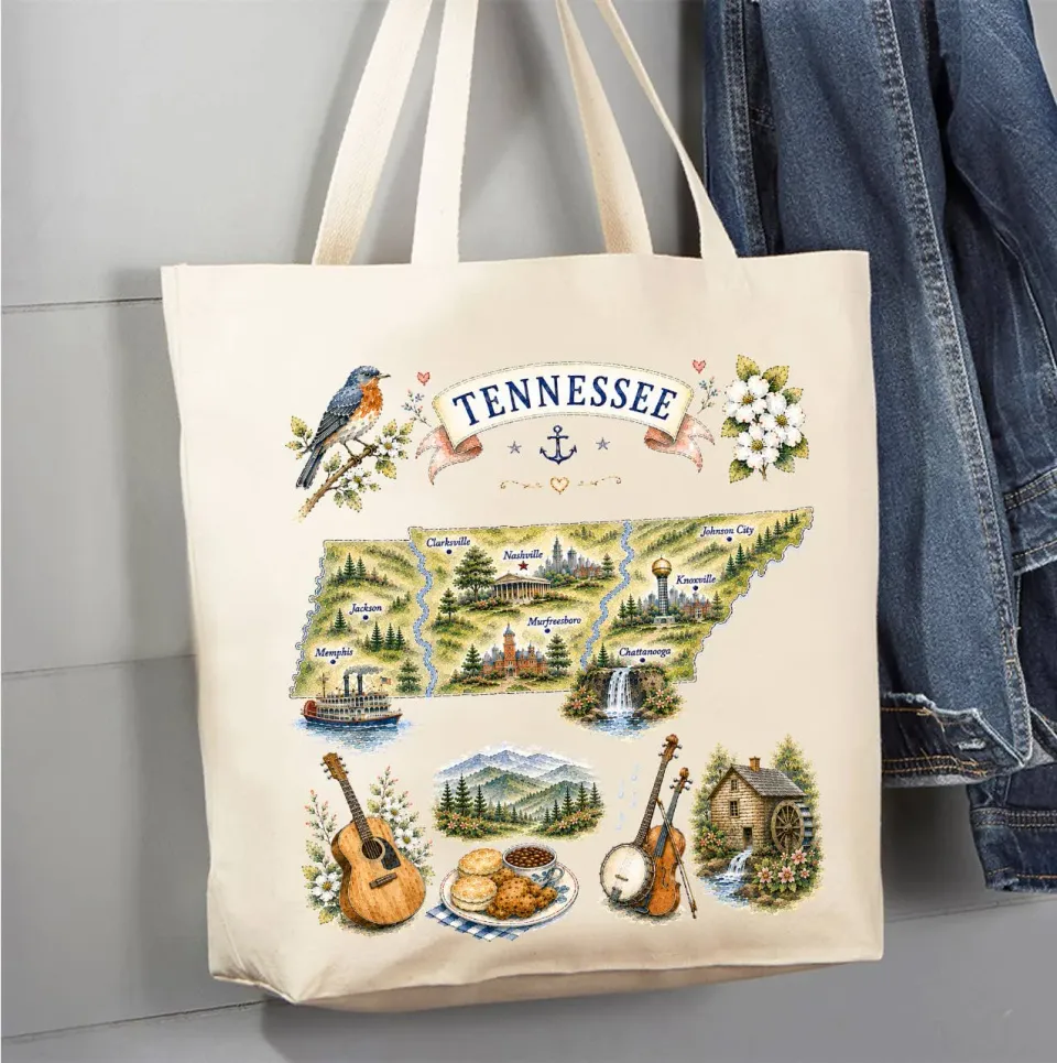 Avery Lane State Map Tennessee mulepose 100% bomuld