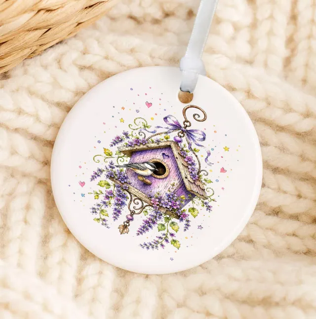 Avery Lane Gifts Lavender Whimsical Birdhouse ornament 7,6 cm porcelæn