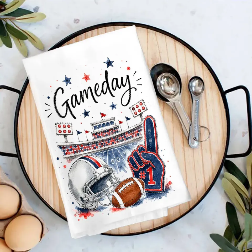 Avery Lane Gameday Football Navy Red tehåndklæde bomuld