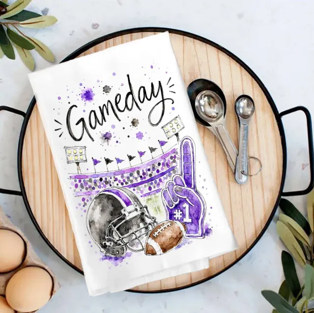 Avery Lane Gifts Gameday viskestykke bomuld sort lilla 69x69 cm