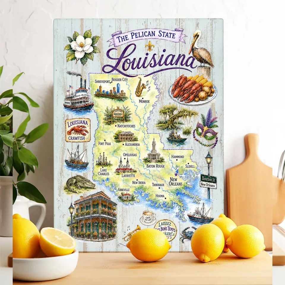 Avery Lane Gifts Louisiana State Map skærebræt glas 28x38 cm