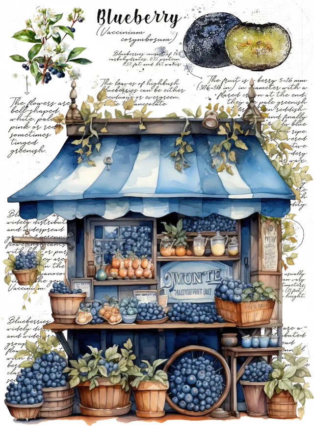 Avery Lane Gifts Vintage Blueberry køkkentekstil Fruit Cart blåbær