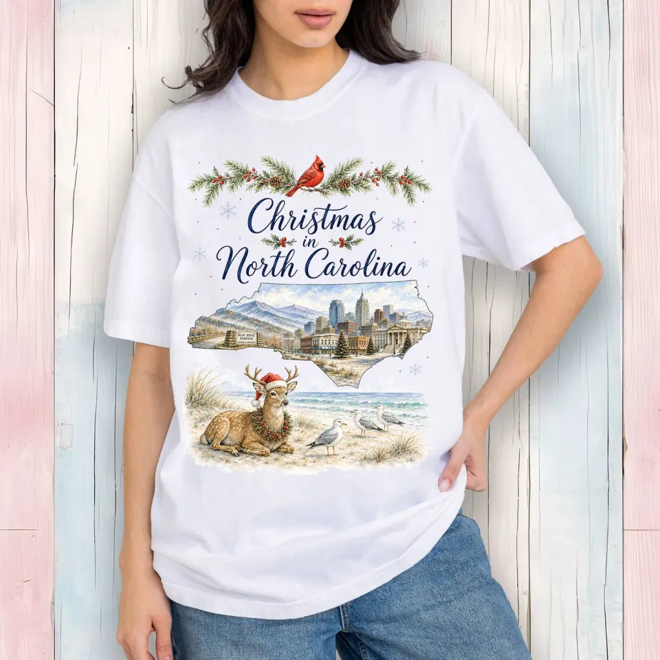 Avery Lane Gifts Christmas North Carolina T-shirt hvid bomuld