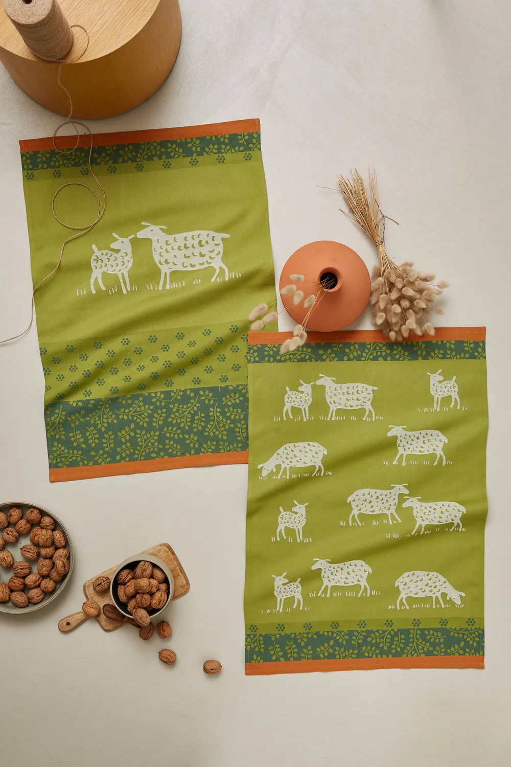 Coucke Sheep Jacquard viskestykke 50x75 grøn bomuld