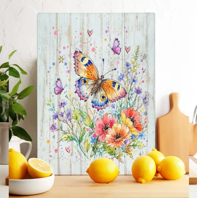 Avery Lane Gifts Butterflies skærebræt glas 28x38 cm stor