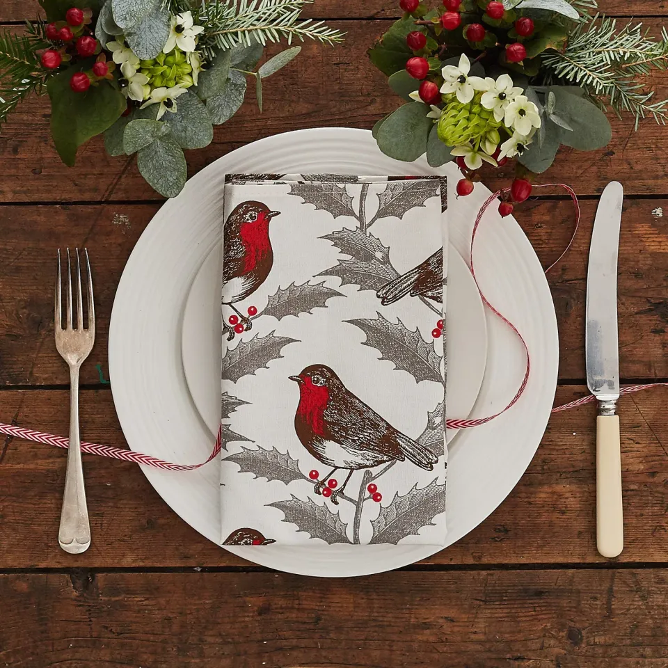 Thornback & Peel Robin & Holly servietter 4 stk bomuld