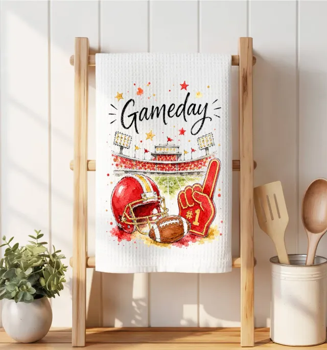 Avery Lane Gifts Gameday Football håndklæde guld rød vaffelvæv