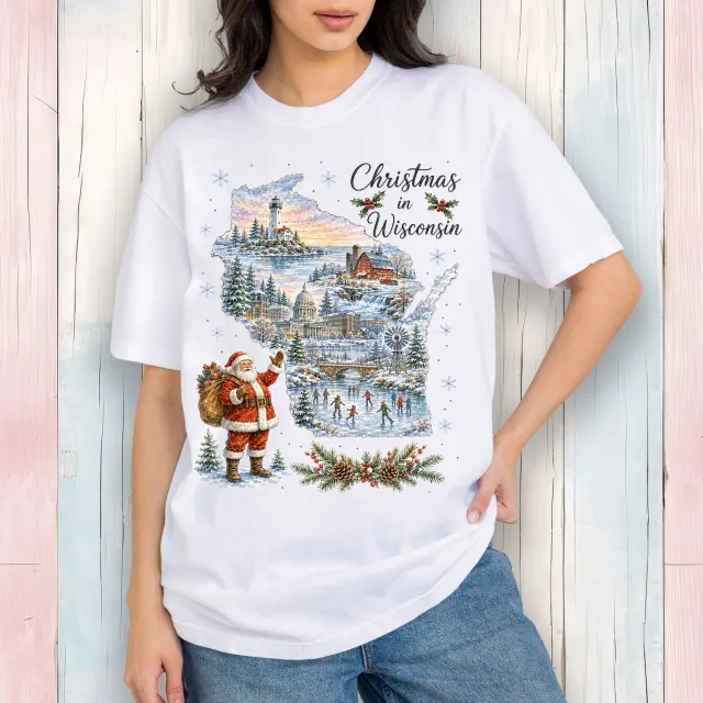 Avery Lane Gifts Christmas Wisconsin T-shirt hvid bomuld Small