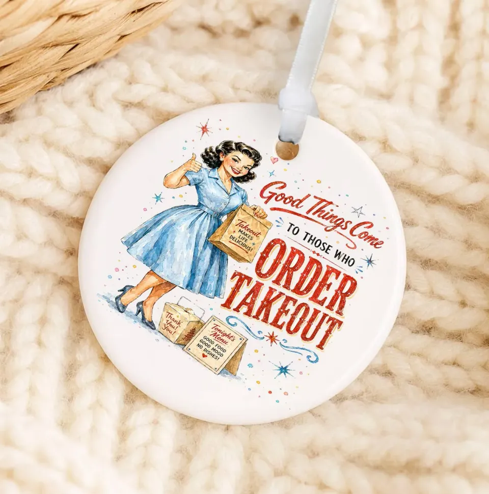 Avery Lane Gifts Takeout julepynt porcelæn 7,6 cm sjov tekst