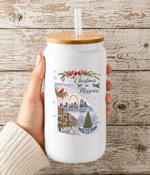Avery Lane Gifts Christmas Missouri drikkeglas 16oz bambuslåg