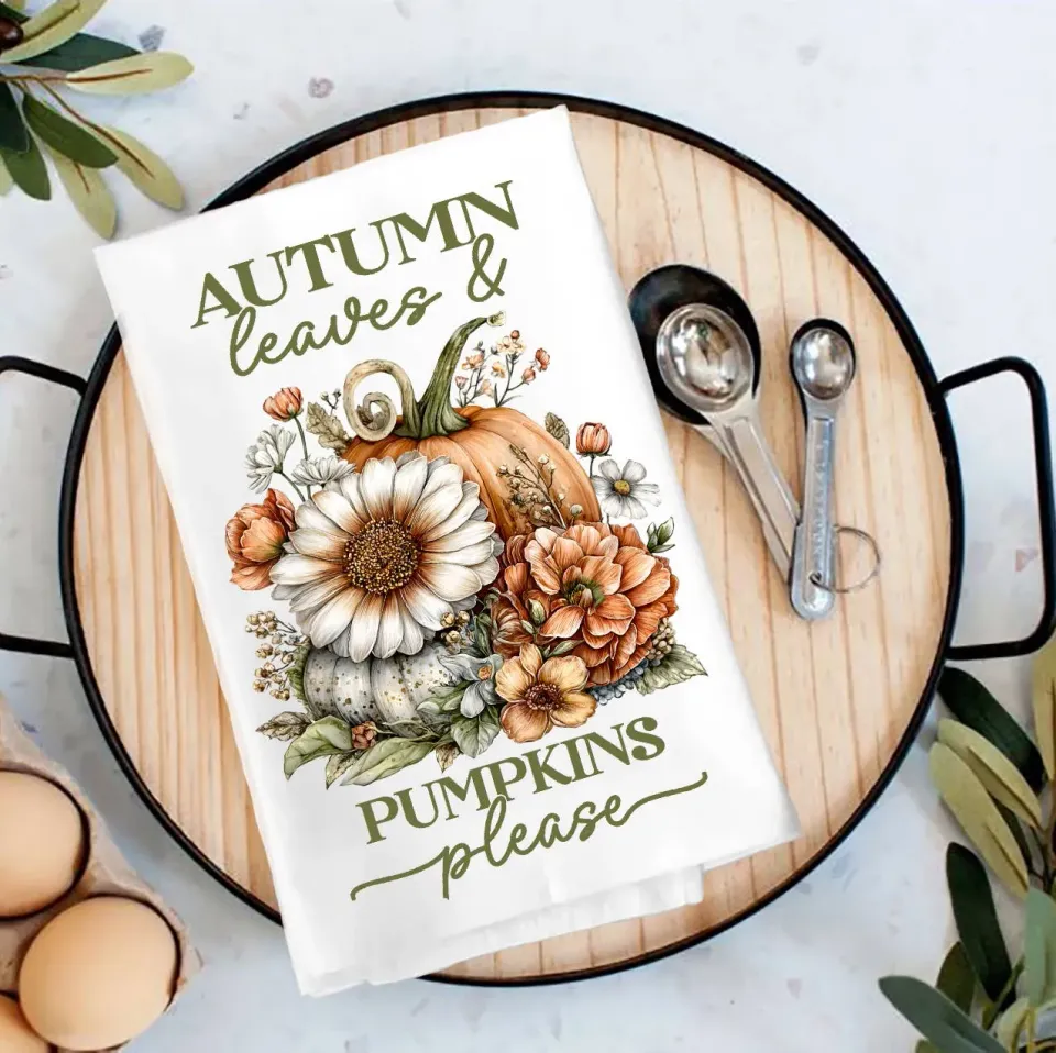 Avery Lane Gifts Autumn Leaves Pumpkins viskestykke bomuld