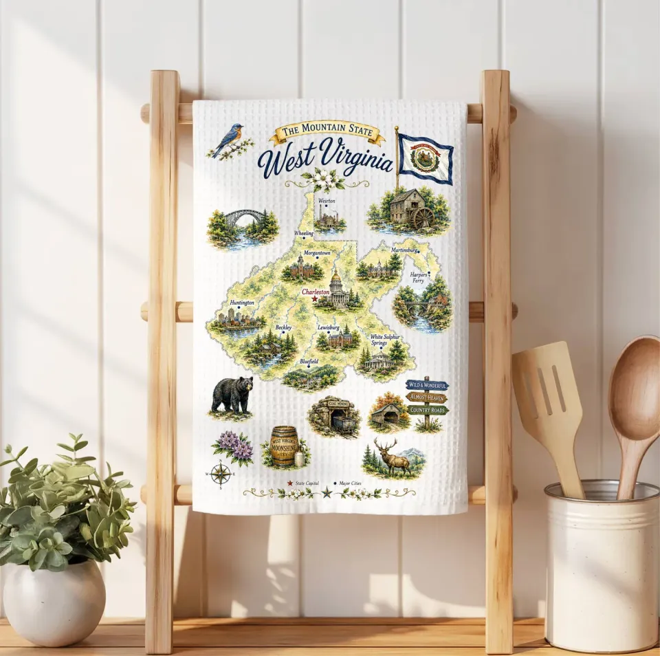 Avery Lane Gifts West Virginia viskestykke vaffelvævet