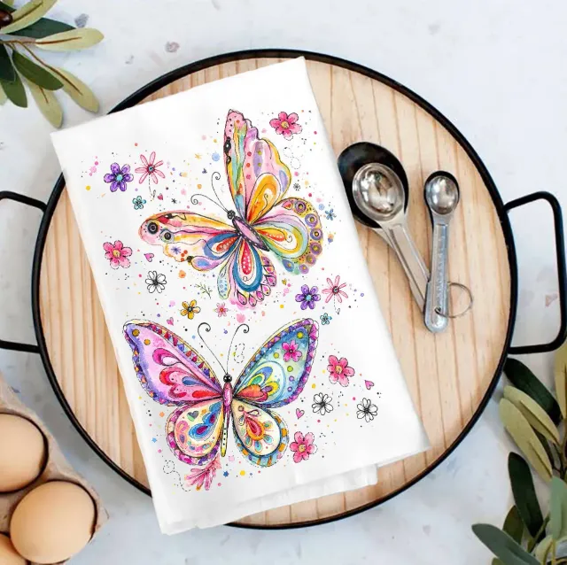Avery Lane Gifts Whimsical Colorful Butterflies tehåndklæde