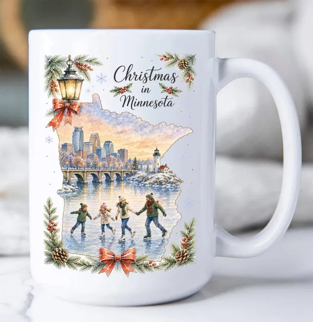 Avery Lane Gifts Christmas in Minnesota State Map krus 15 oz hvid jule