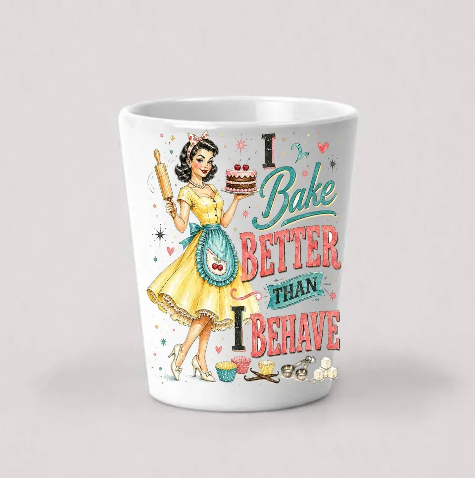 Avery Lane Gifts I Bake Better Behave Shotglas hvid keramik