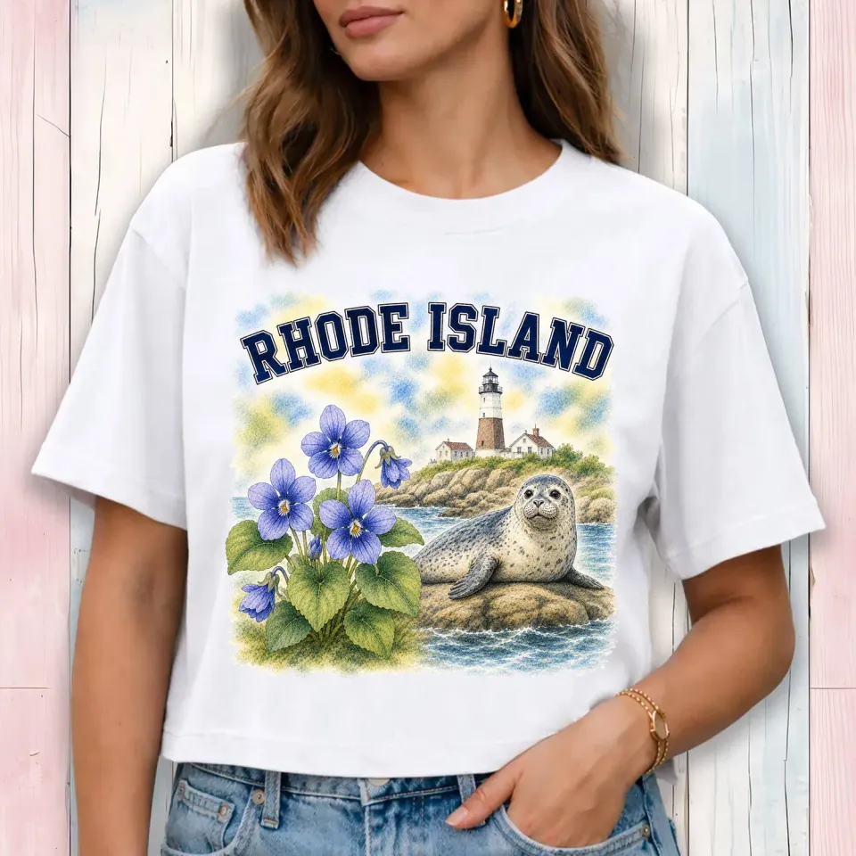 Avery Lane Gifts Rhode Island Bird and Animal cropped t-shirt hvid