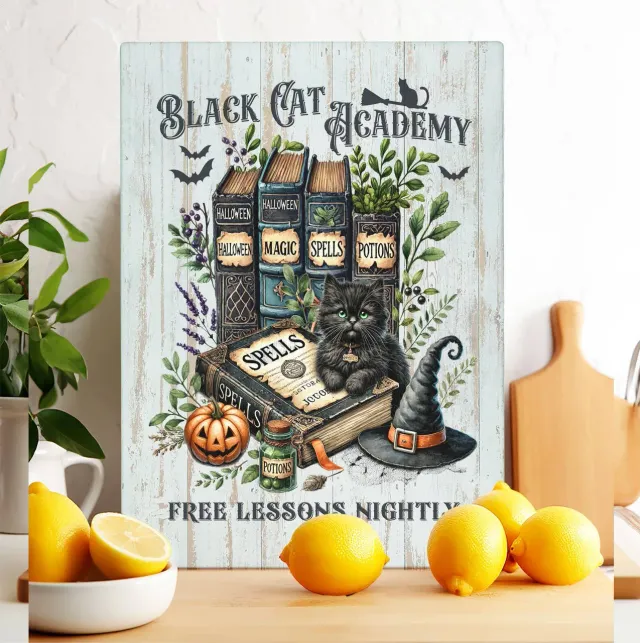 Avery Lane Gifts Black Cat Academy Books skærebræt glas 20x28 cm