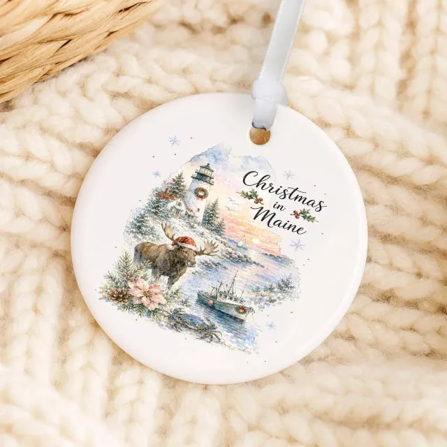 Avery Lane Gifts Christmas julepynt Maine State Map porcelæn