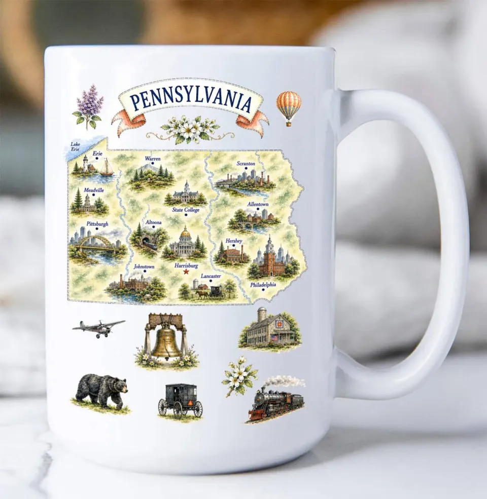 Avery Lane Gifts Pennsylvania krus keramik 443 ml kortmotiv