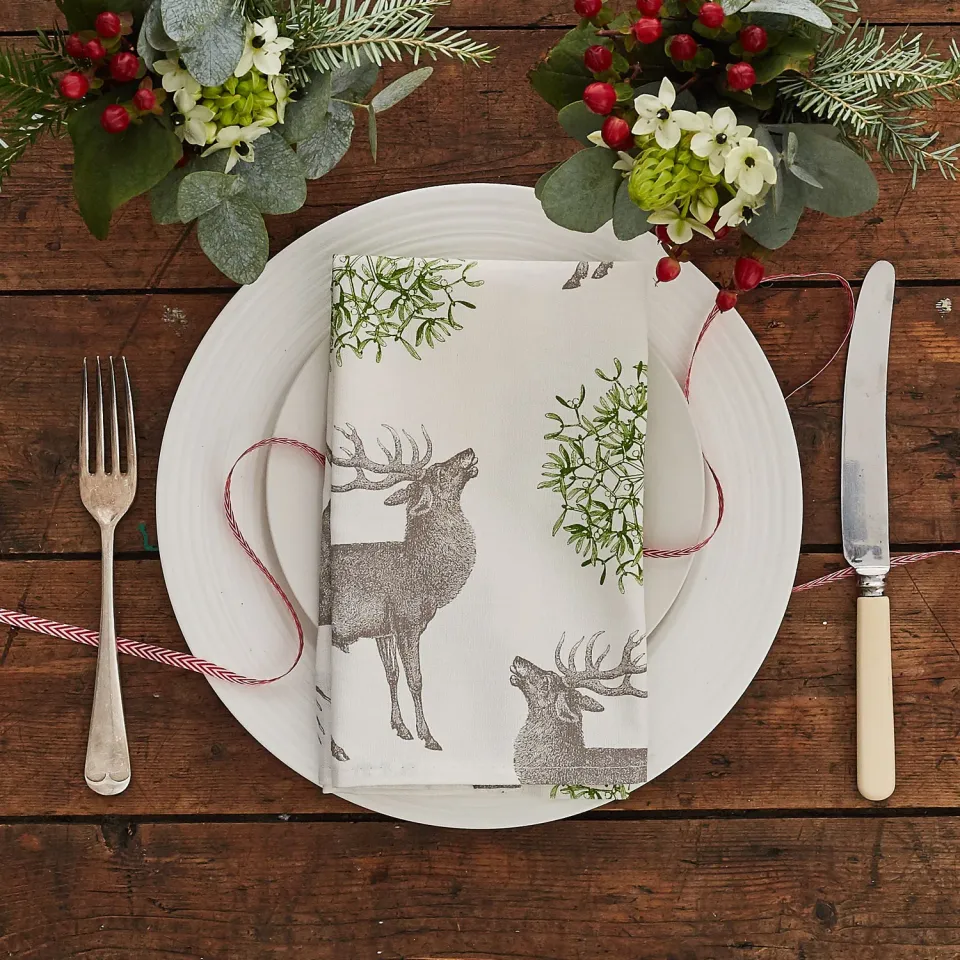 Thornback & Peel Stag & Mistletoe serviet 45x45 bomuld