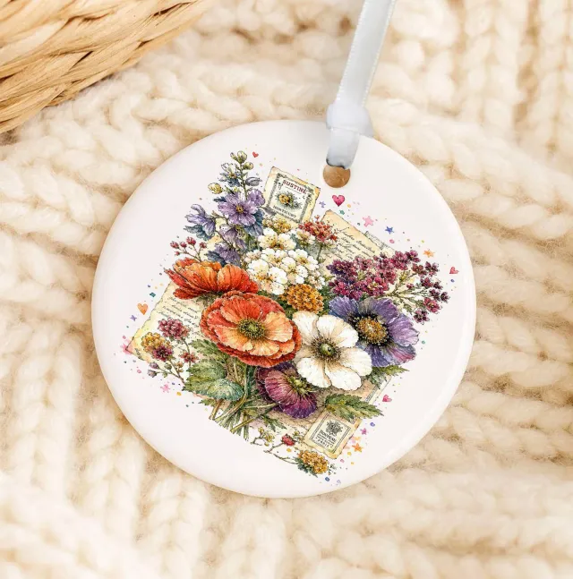 Avery Lane Gifts Vintage Watercolor Flowers ornament 7,6cm