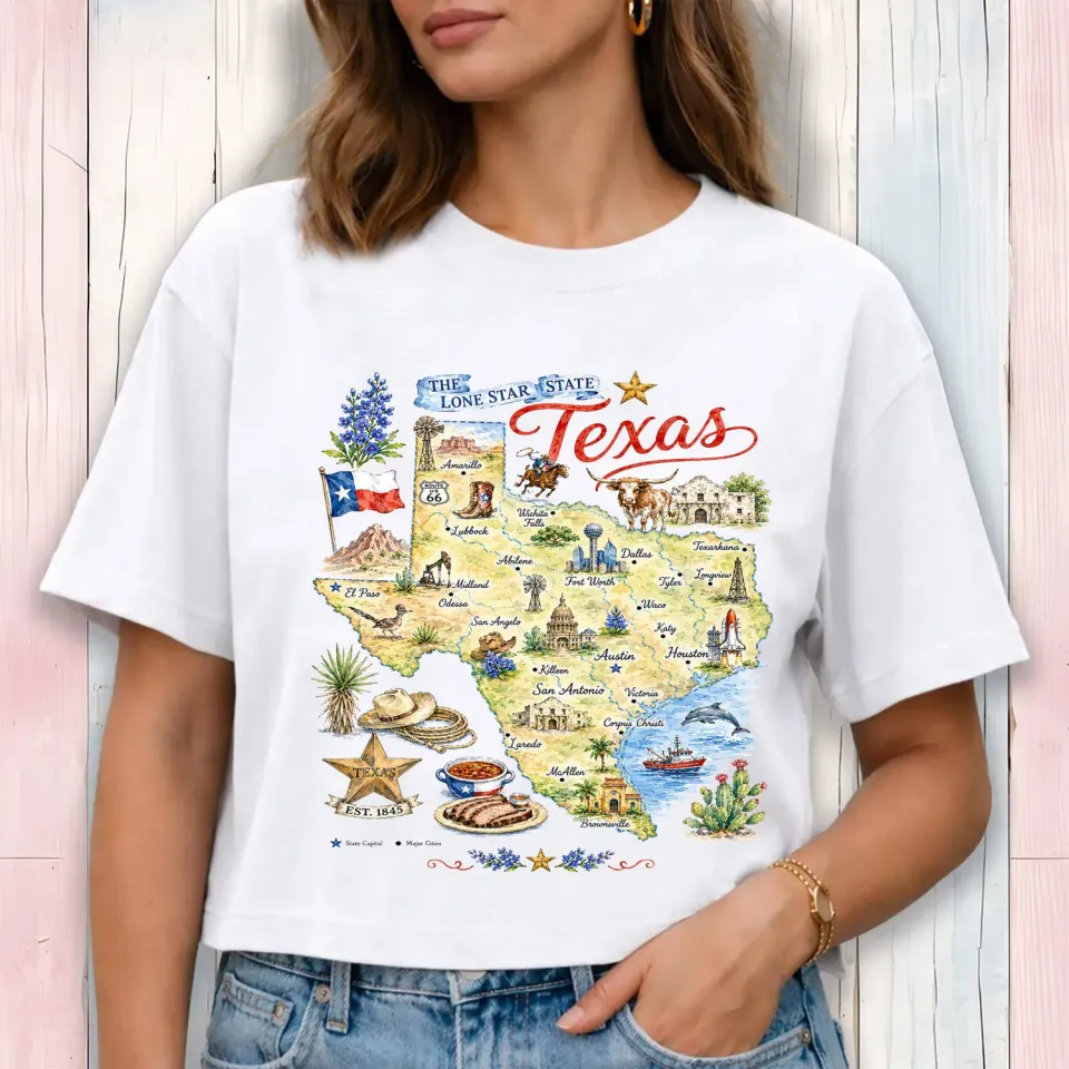 Avery Lane Gifts Texas State Map cropped t-shirt hvid S bomuld