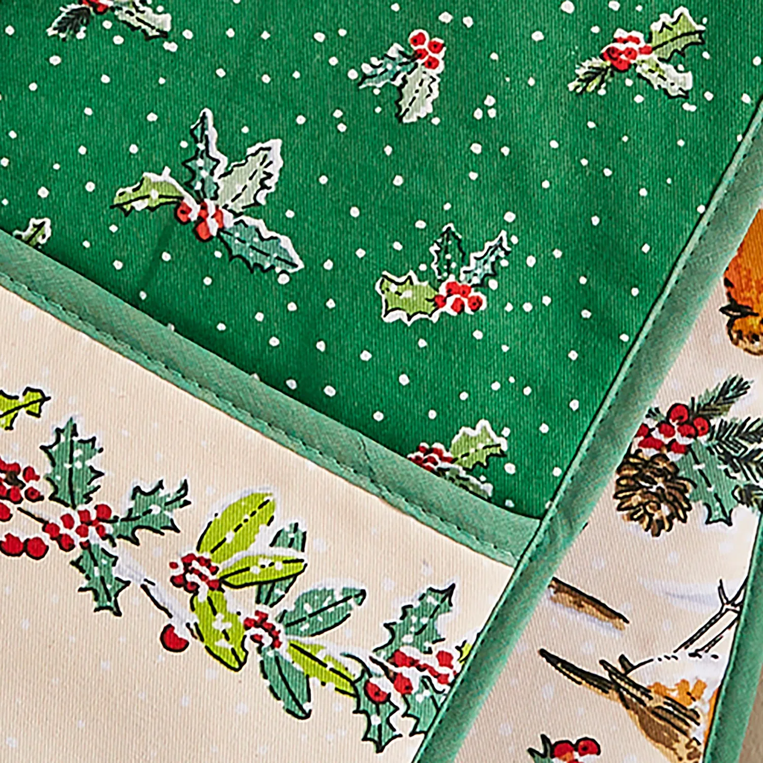 Ulster Weavers Christmas Robins dobbelt ovnhandske grøn bomuld