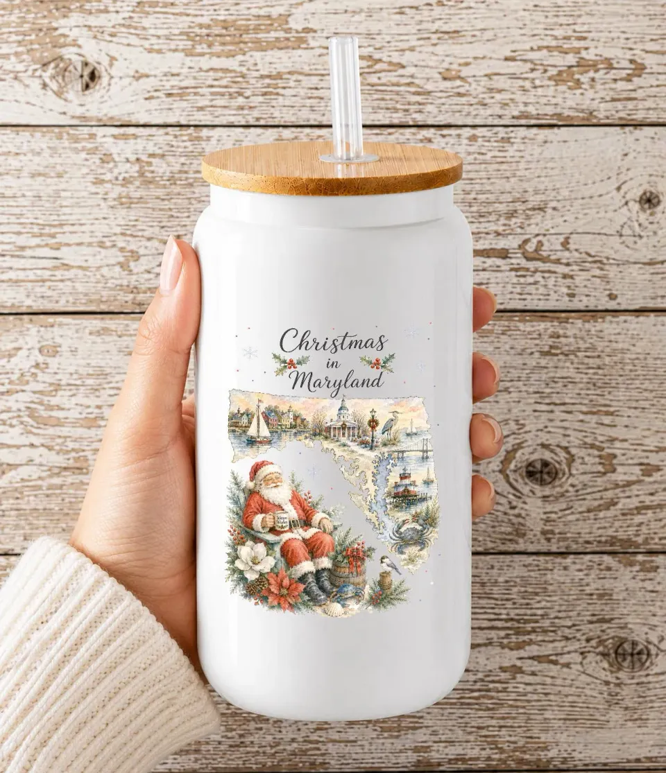 Avery Lane Gifts Christmas Maryland State Map drikkeglas 16oz hvid