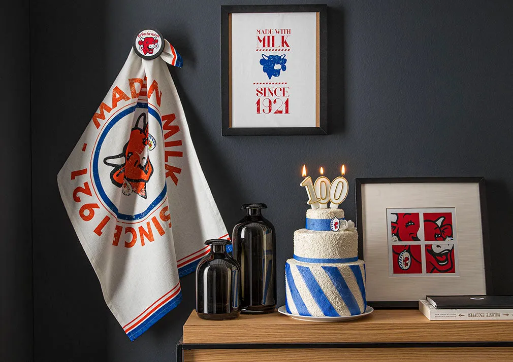 Coucke Laughing Cow 100 Years viskestykke hvid bomuld 50x75