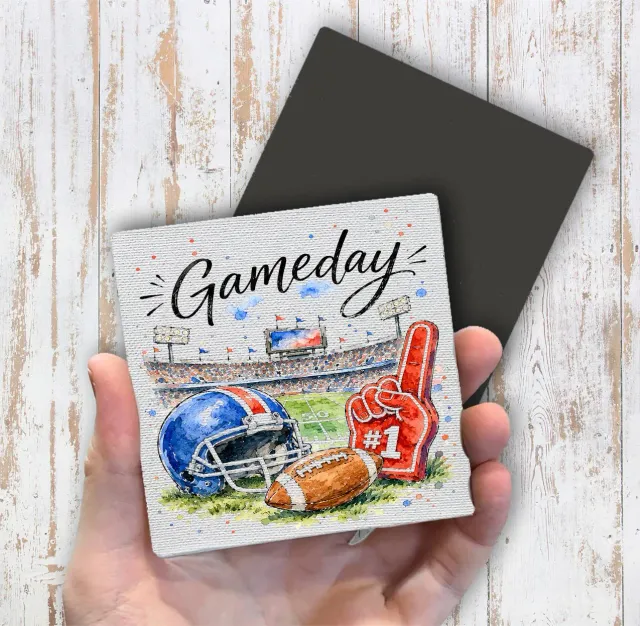 Gameday Football royal blå rød køleskabsmagnet 10x10 cm
