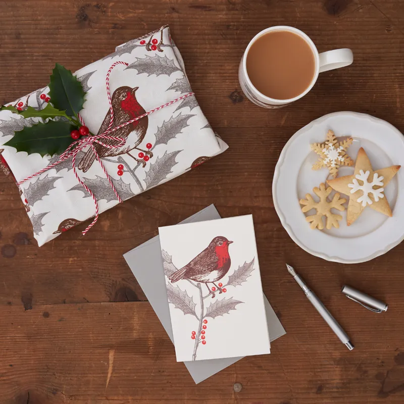 Thornback & Peel Robin & Holly julekort blankt